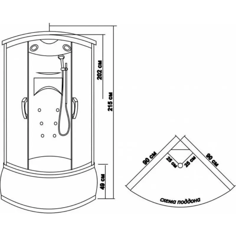 Душевая кабина Водный мир 90х90, Хром / Матовое, Высокий поддон Душевая кабина Водный мир 90х90, Хром / Матовое, Высокий поддон — изображение 2