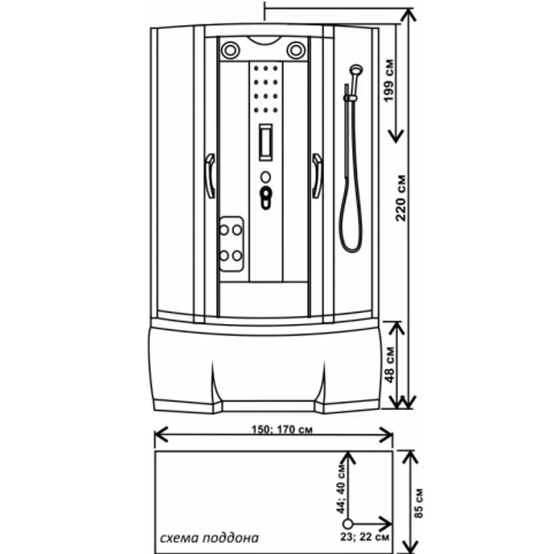 Душевая кабина Водный мир 170х85, Хром / Матовое, Высокий поддон Душевая кабина Водный мир 170х85, Хром / Матовое, Высокий поддон — изображение 4